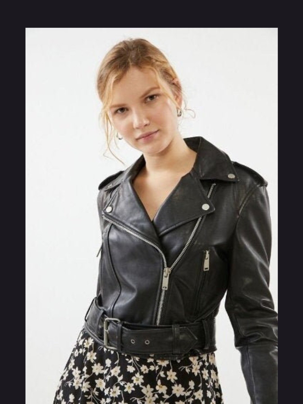 Classic Black Leather Biker Jacket - Women
